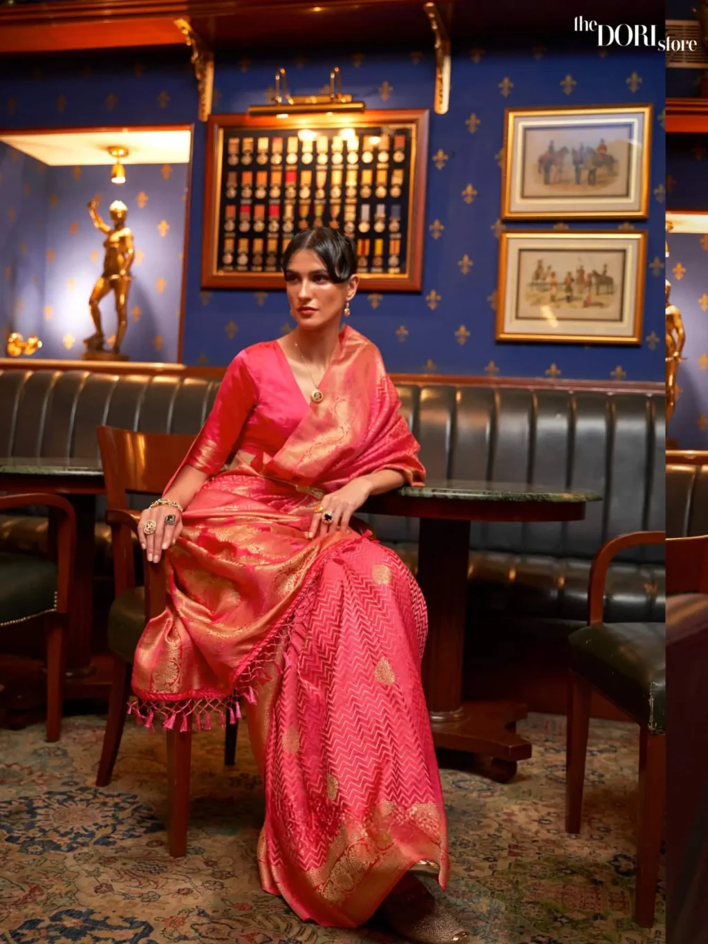 Royal Pink Designer Satin Silk Woven Saree - Image 2