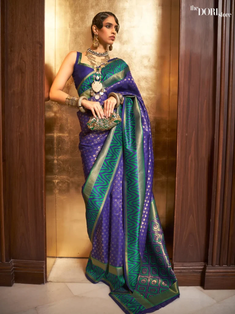 Greenish Blue Ethnic Banarasi Silk Saree - party wear saree