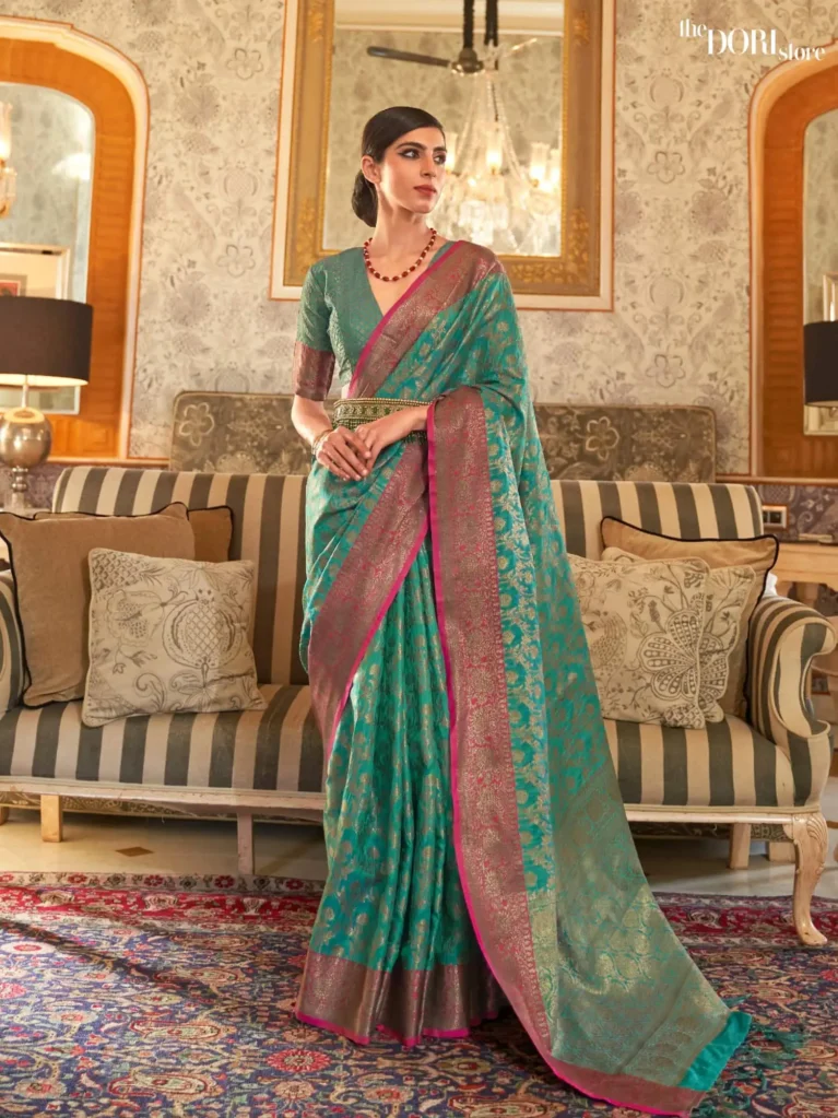 Royal Teal Green Banarasi Silk Saree - party wear saree