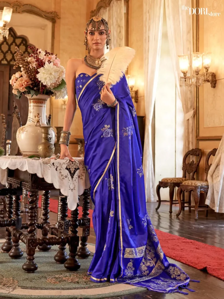 Royal Blue Partywear Banarasi Satin Silk Saree - party wear saree