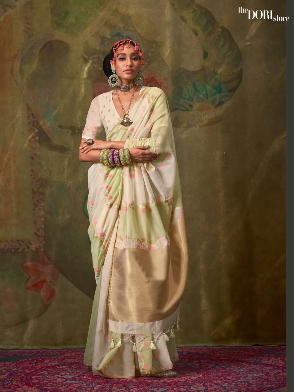 Green and White Designer Pure Rangkaat Woven Silk Saree - party wear saree