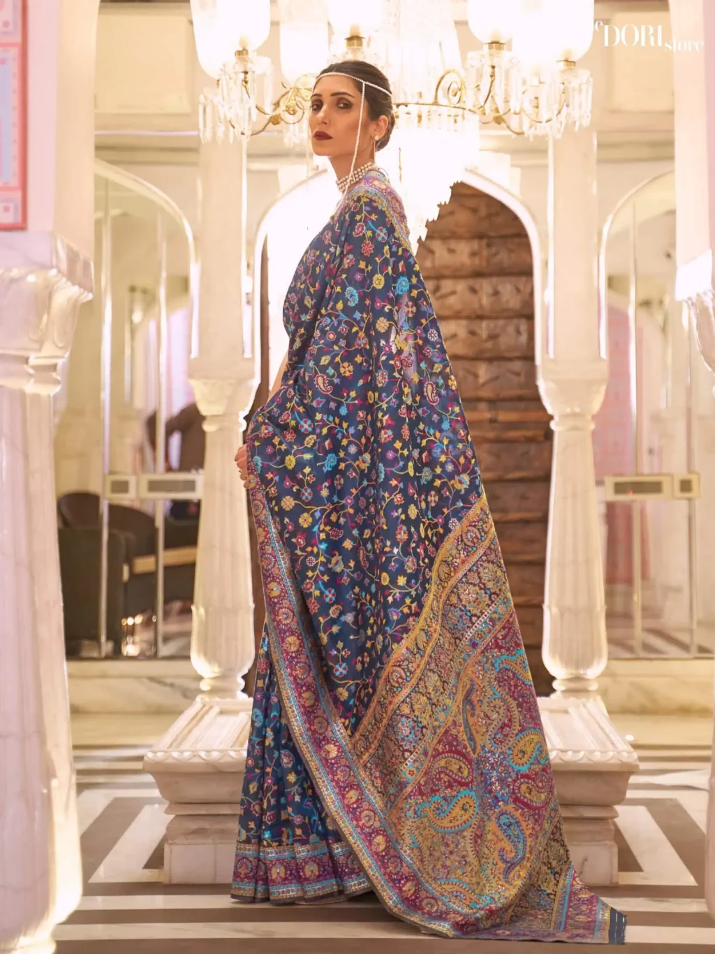 Royal Deep Blue Kashmiri Handloom Weaving Silk Saree - party wear saree