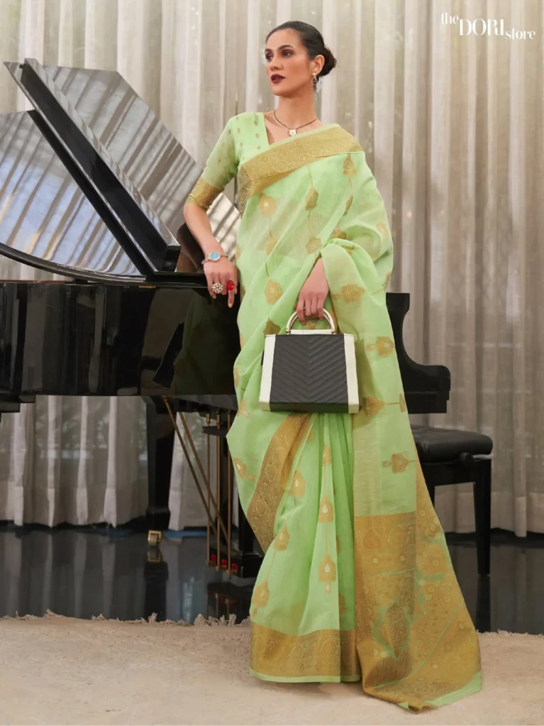 Light Green Pure Linen Festive Wear Silk Saree - party wear saree