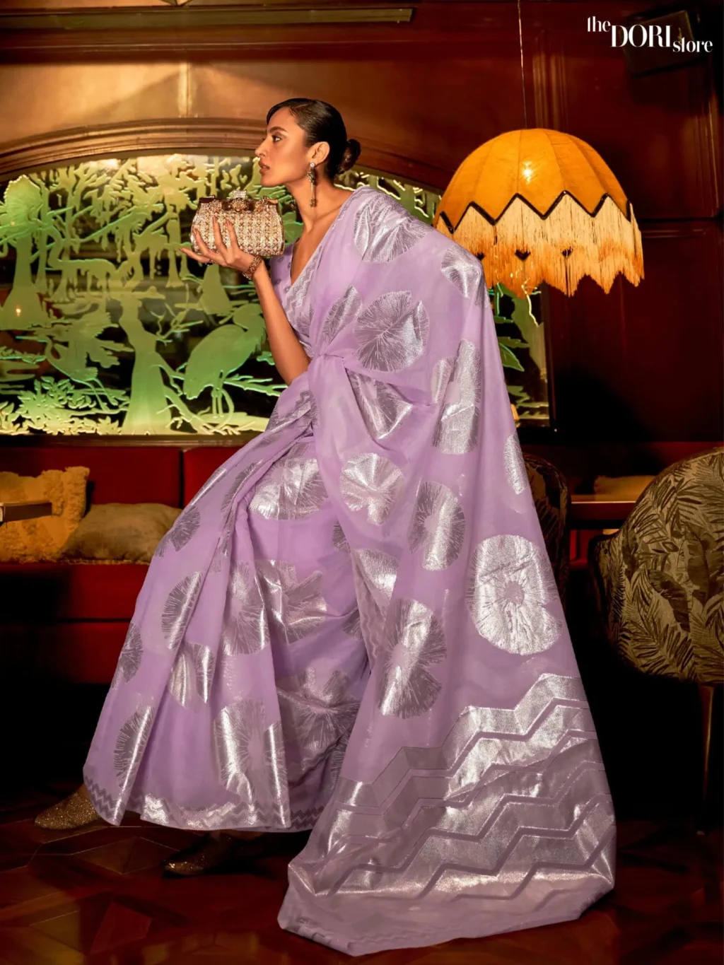 Partywear Lavender Purple Organza Silk Saree - party wear saree