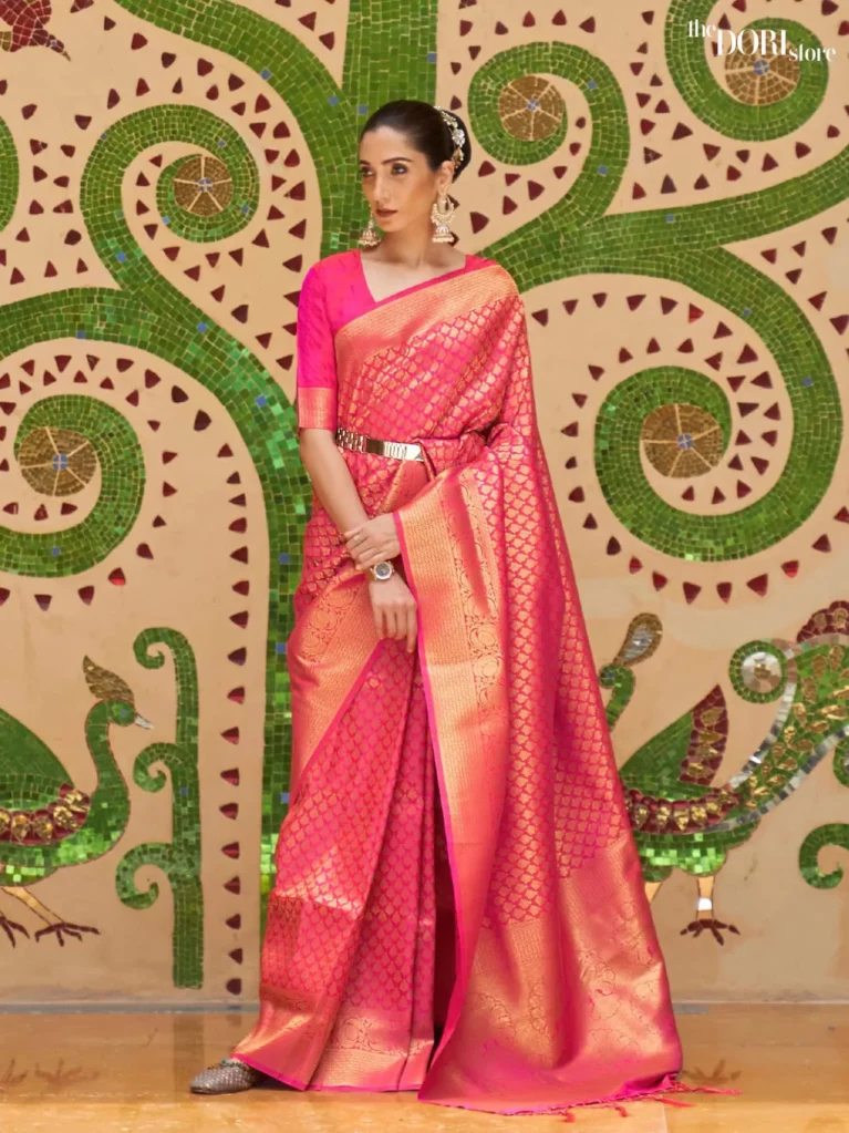 Royal Queen Pink Kanjeevaram Silk Saree - party wear saree