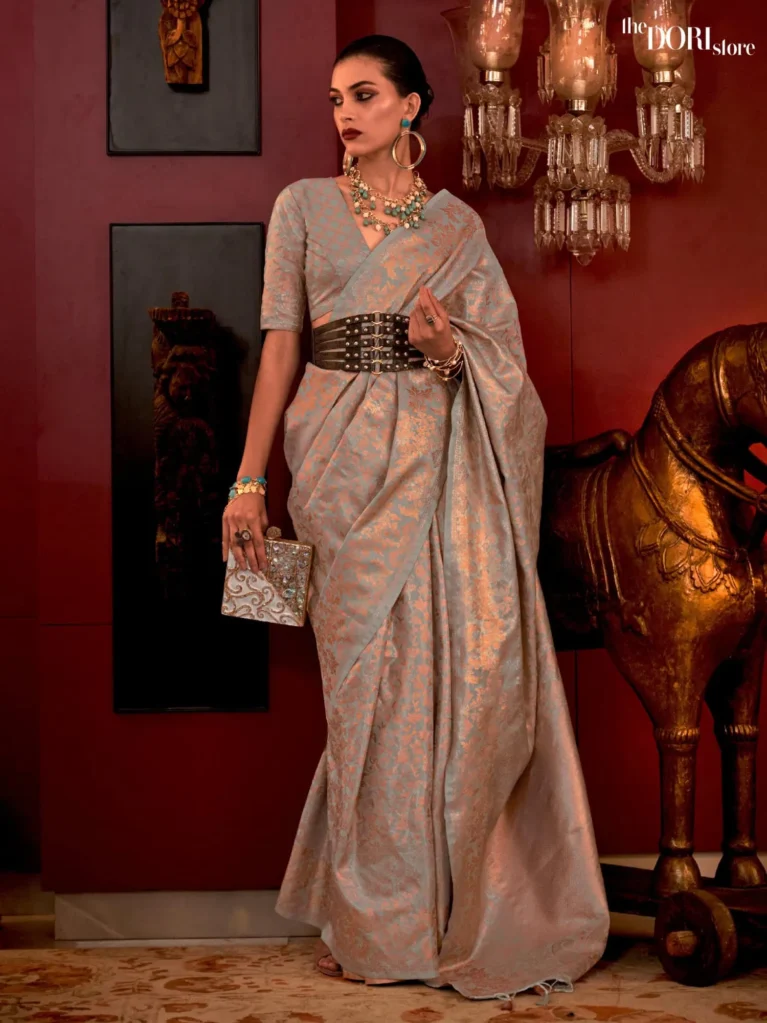 Beaver Grey Designer Banarasi Handloom Zari Silk Saree - party wear saree