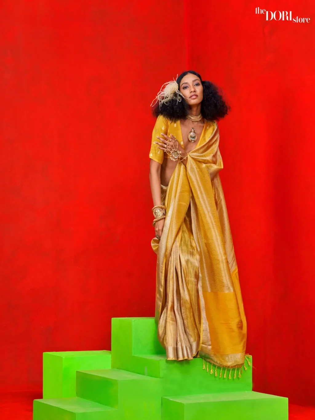 Mustard Yellow Woven Banarasi Viscose Zari Silk Saree - Image 3
