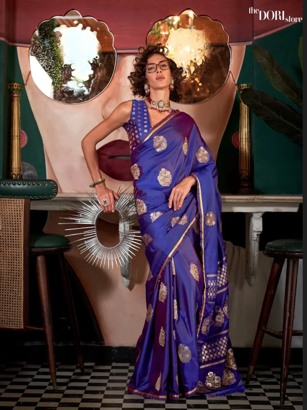 Beautiful Blue Designer Banarasi Satin Silk Saree - party wear saree