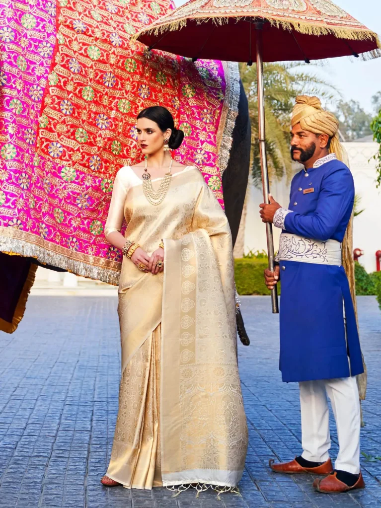 Royal Golden Zari Kanjeevaram Silk Saree - party wear saree