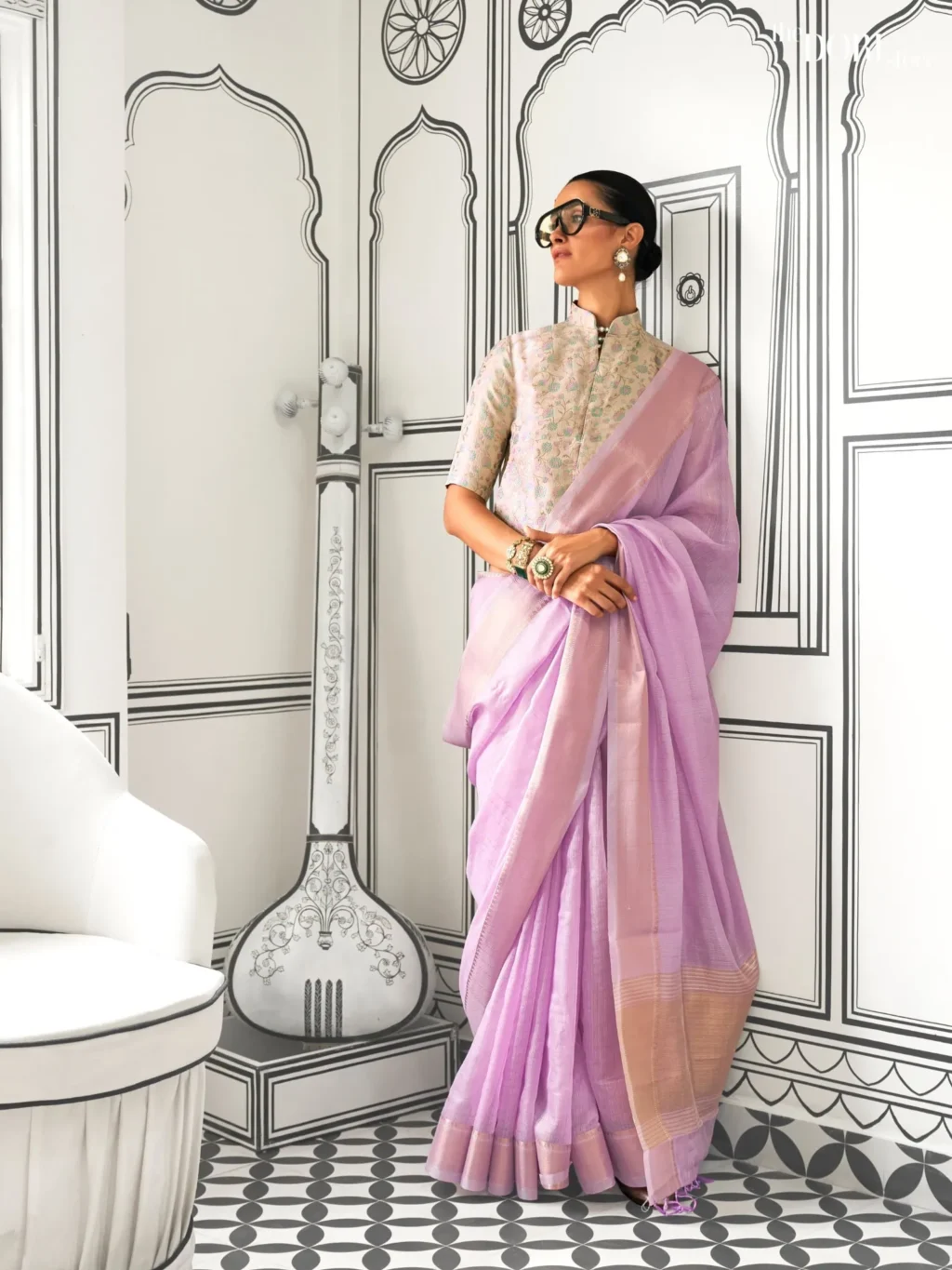 Beautiful Light Lavender Moss Handloom Chiffon Silk Saree - party wear saree