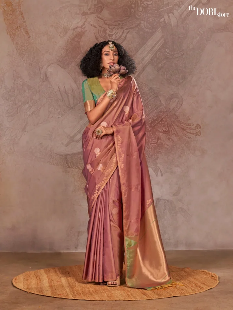 Mauve Pink Dual Tone Banarasi Handloom Silk Saree - party wear saree