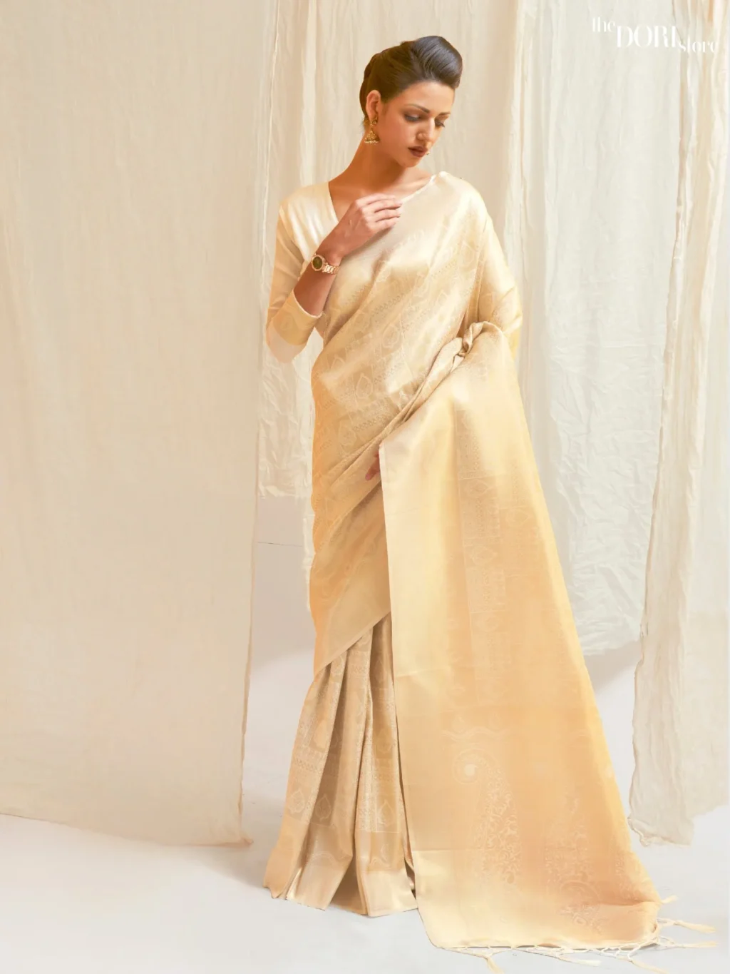 Ethnic Golden Designer Kanjeevaram Silk Saree - party wear saree