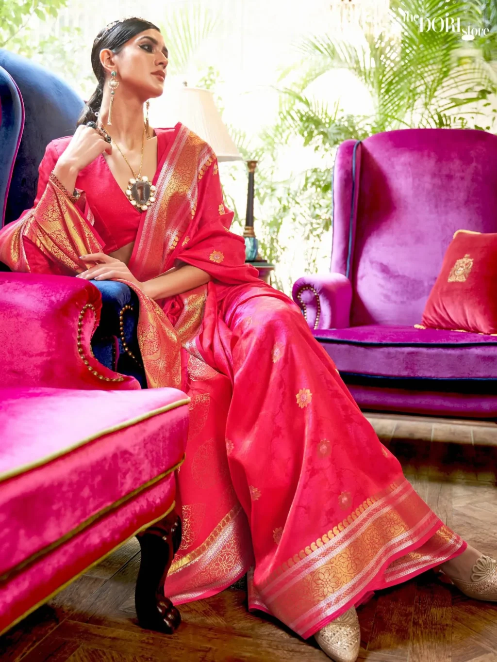 Ethnic Designer Pink Banarasi Soft Silk Saree - Image 2
