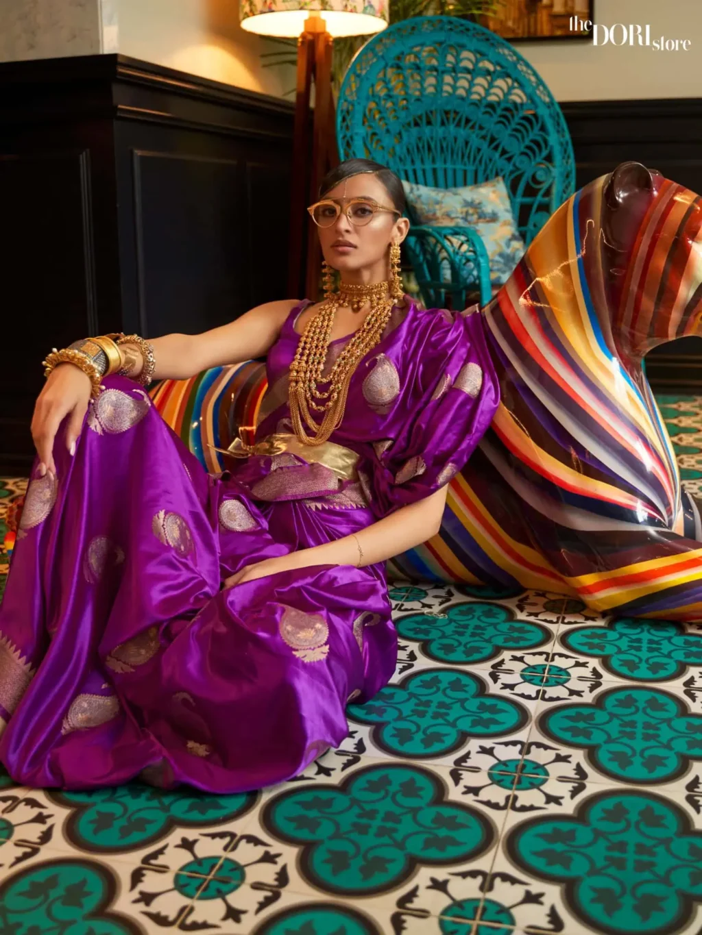 Royal Purple Woven Banarasi Satin Silk Saree - party wear saree
