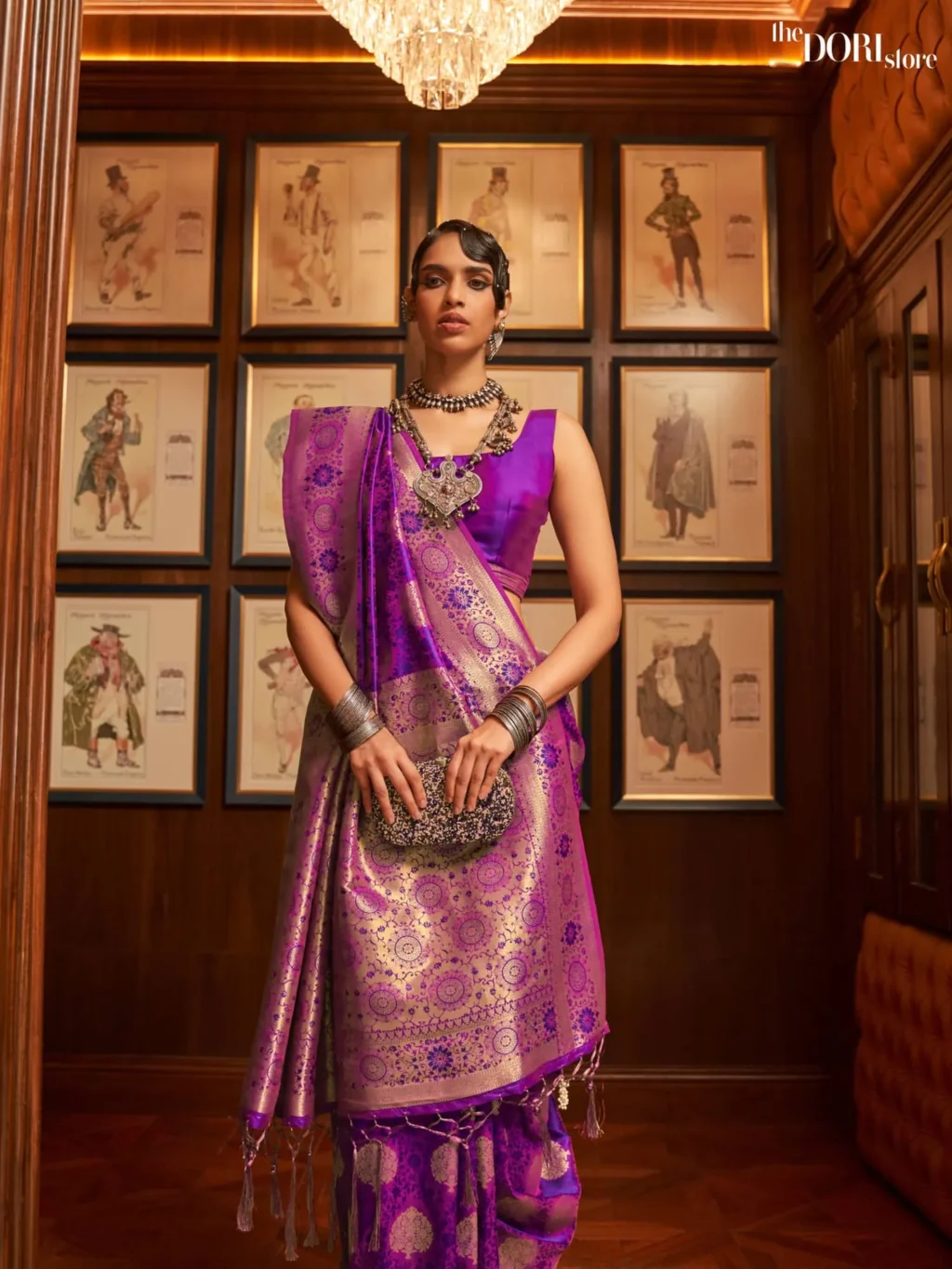 Ethnic Purple Designer Banarasi Silk Saree - Image 2