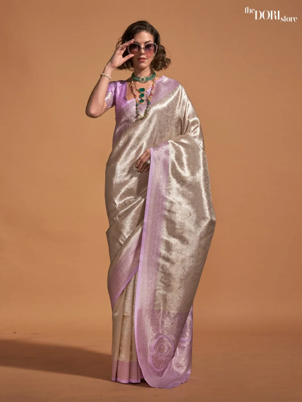 Lavender Grey Handwoven Kanjeevaram Silk Saree - party wear saree
