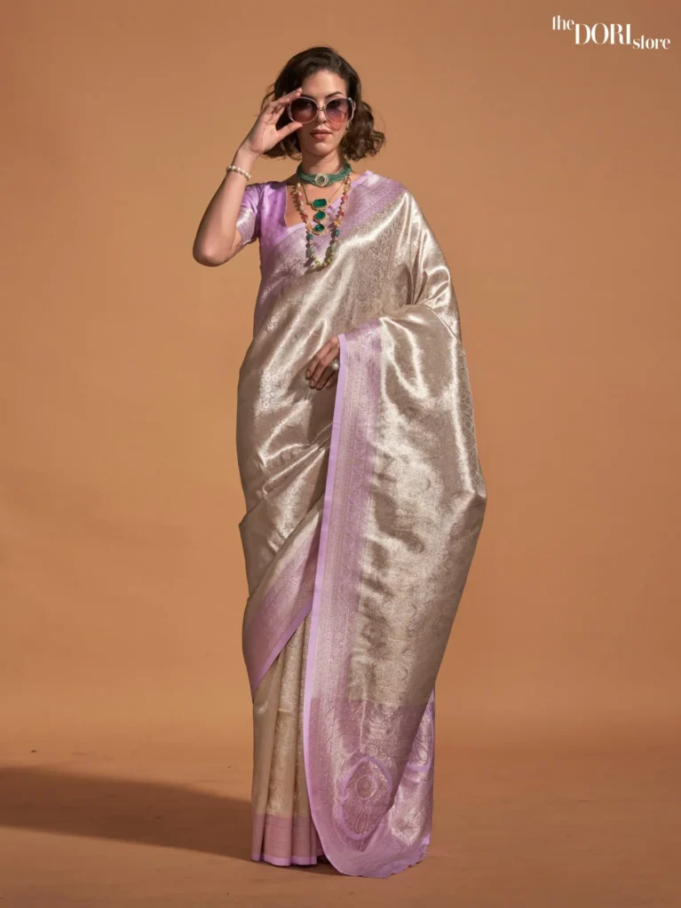 Lavender Grey Handwoven Kanjeevaram Silk Saree - party wear saree