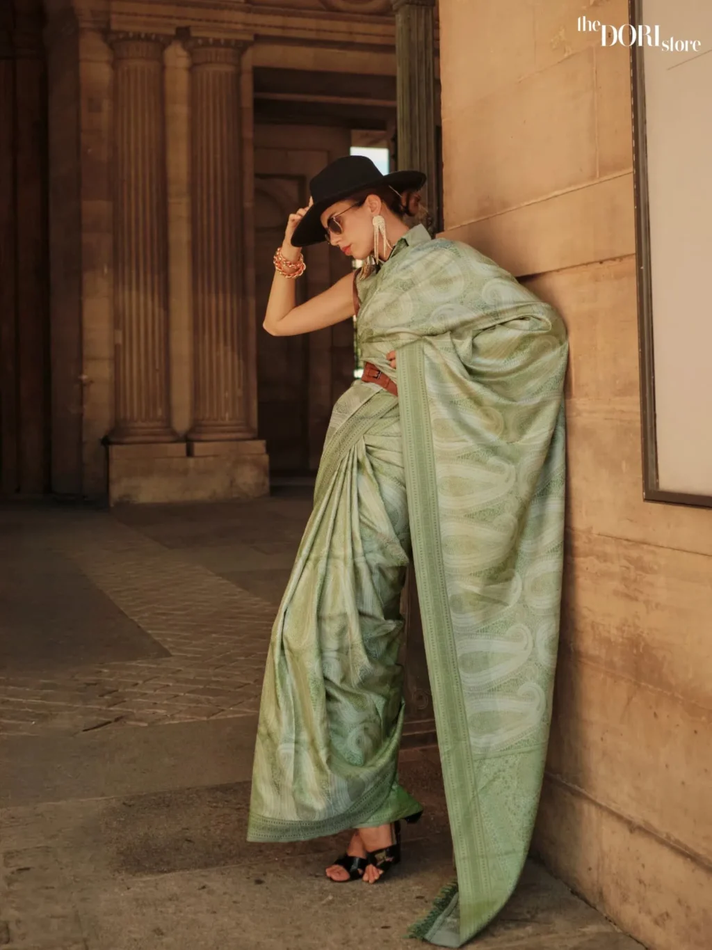 Ethnic Olive Green Soft Satin Silk Saree - party wear saree
