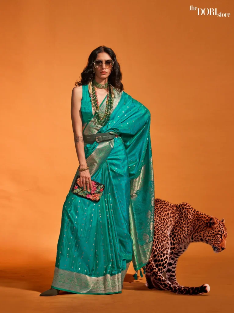 Iris Blue Dual Tone Banarasi Satin Silk Sare - party wear saree
