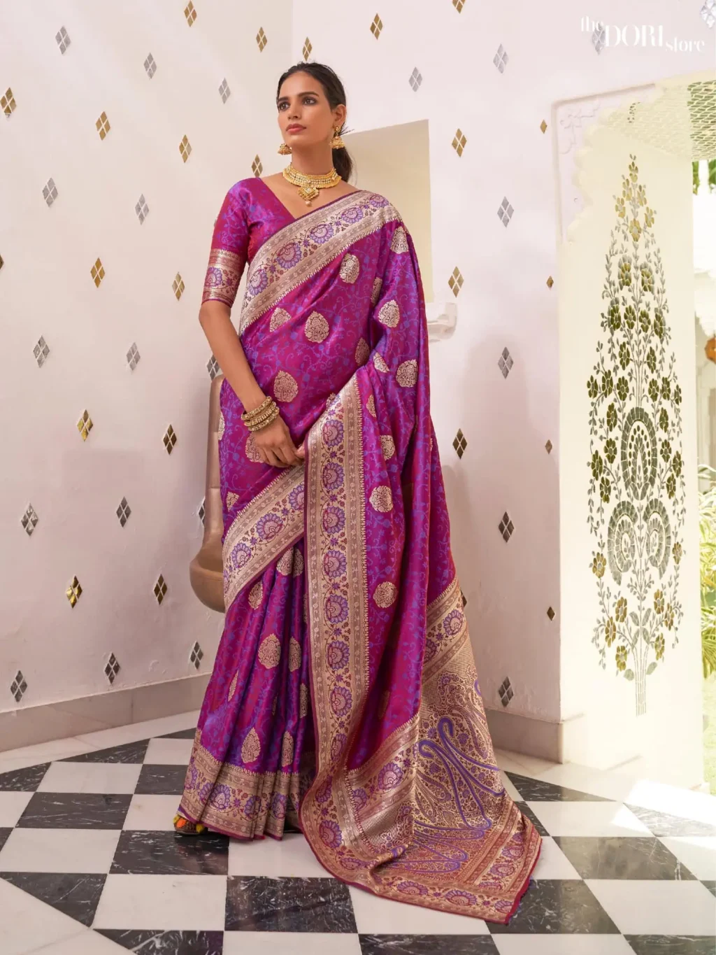 Royal Plum Purple Banarasi Satin Silk Saree - party wear saree