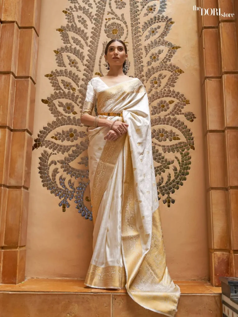 White Radiance with Zari Glow Kanjeevaram Silk Saree - party wear saree