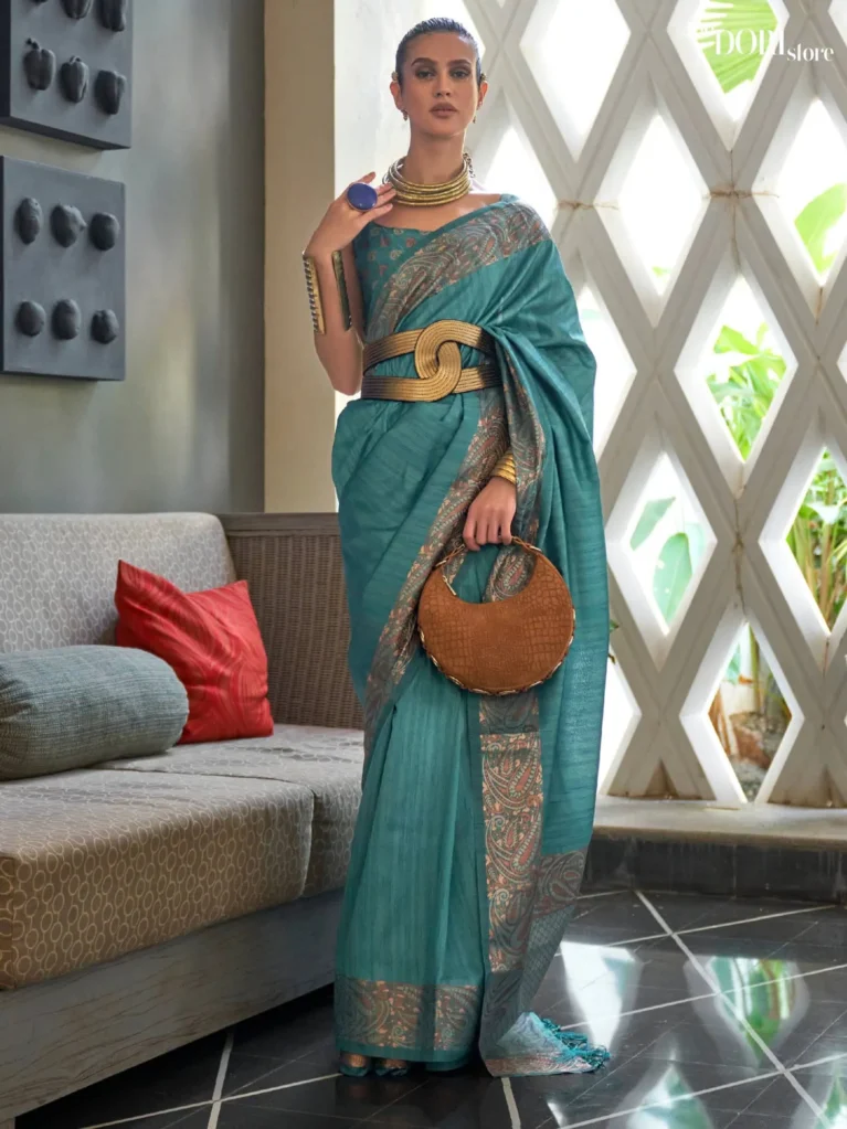 Beautiful Blue Copper Zari Handloom Woven Silk Saree - party wear saree