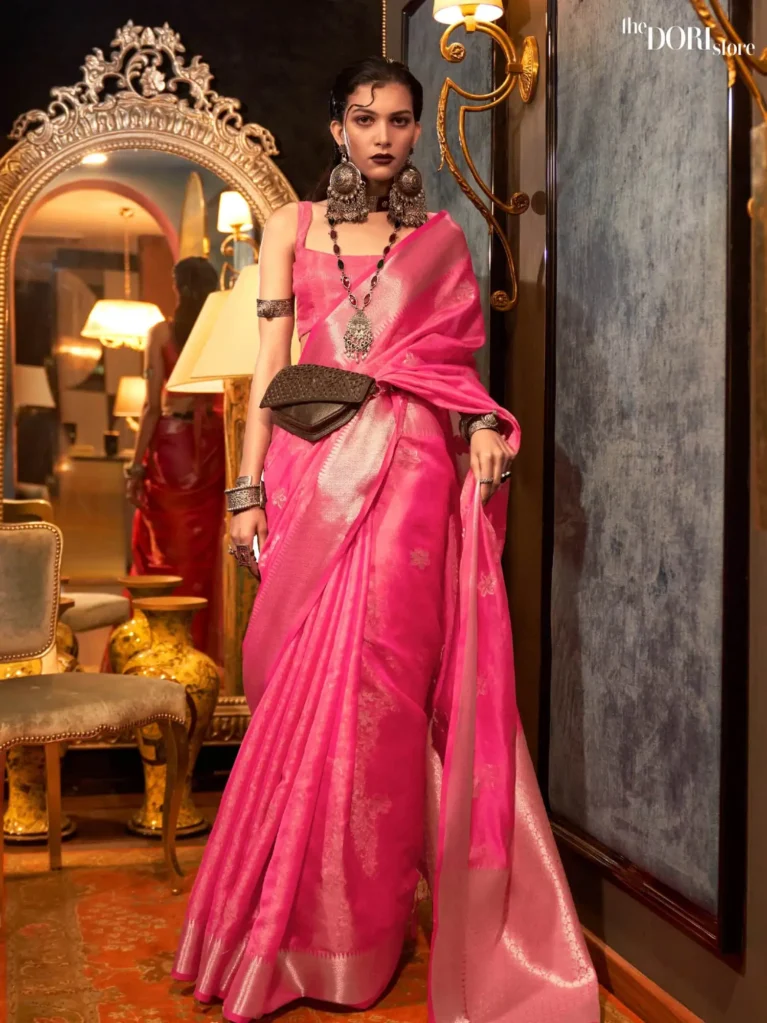 Blush Pink Designer Dual Tone Organza Silk Saree - party wear saree