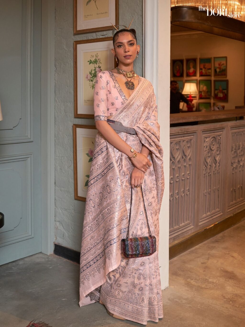Light Pink Kashmiri Modal Handloom Silk Saree - party wear saree