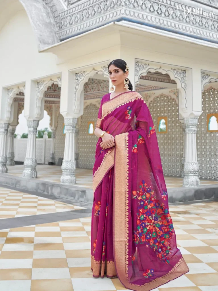 Royal Magenta Purple Woven Linen Saree - party wear saree
