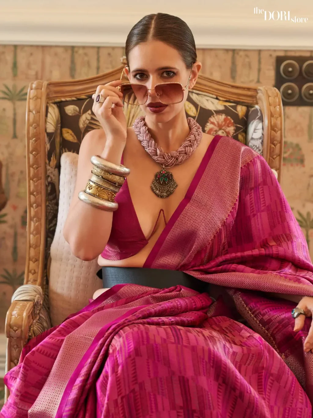 Magenta Pink Dual Tone Handloom Organza Silk Saree - Image 3