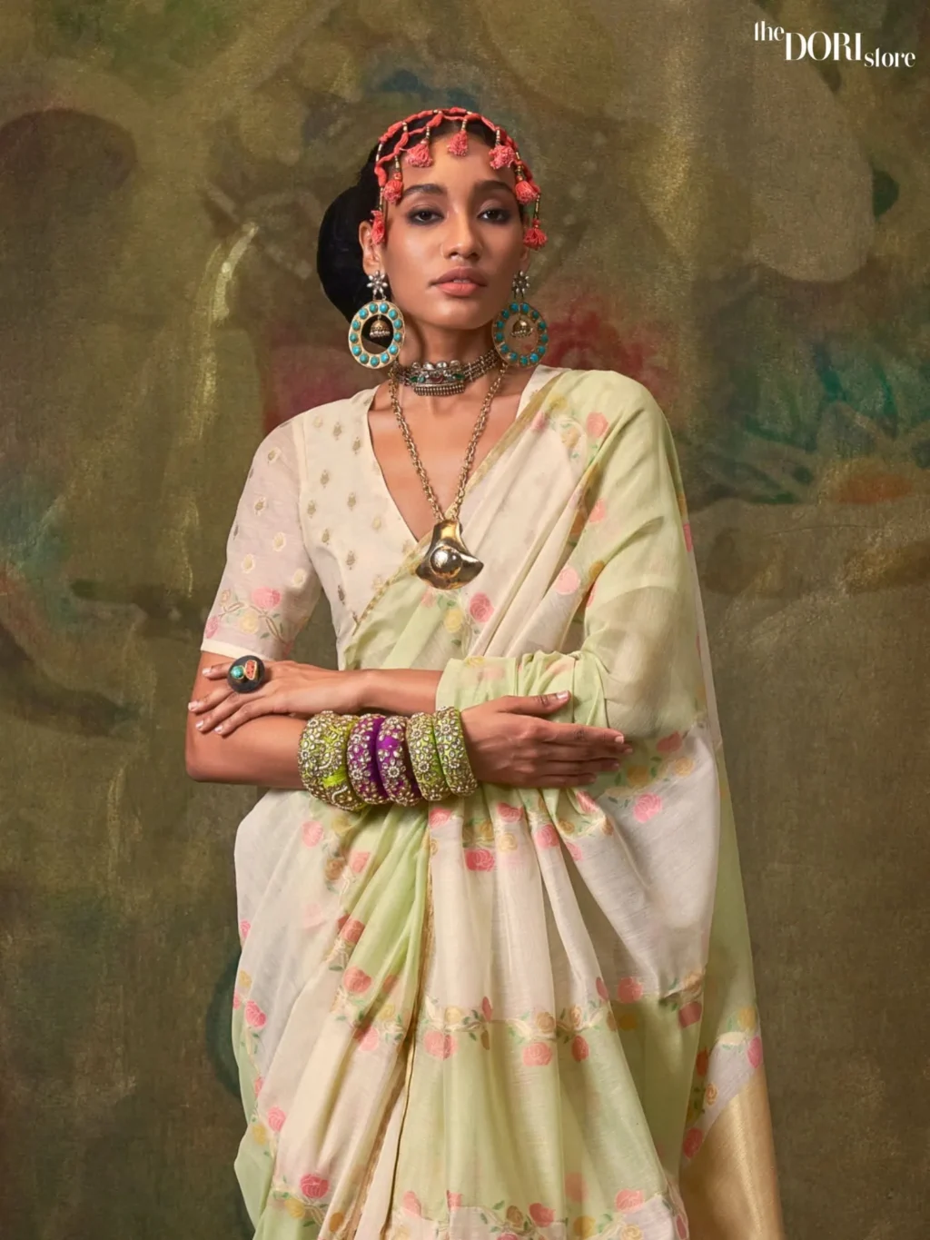 Green and White Designer Pure Rangkaat Woven Silk Saree - Image 3
