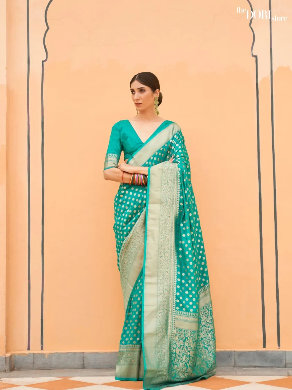 Teal Blue Nylon Handloom Georgette Silk Saree - party wear saree