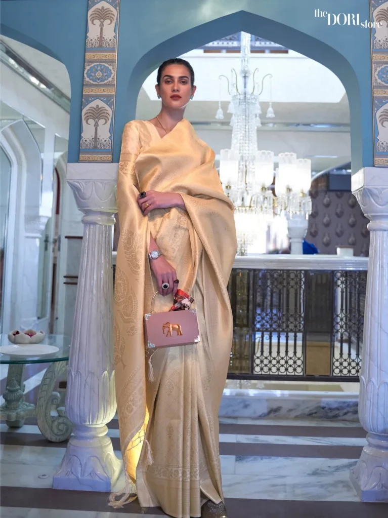 Designer Golden Kanjeevaram Silk Woven Saree - party wear saree