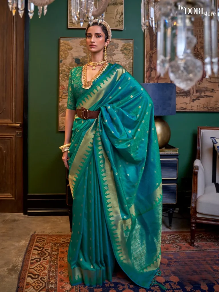 Peacock Green Kanjeevaram Silk Saree - party wear saree