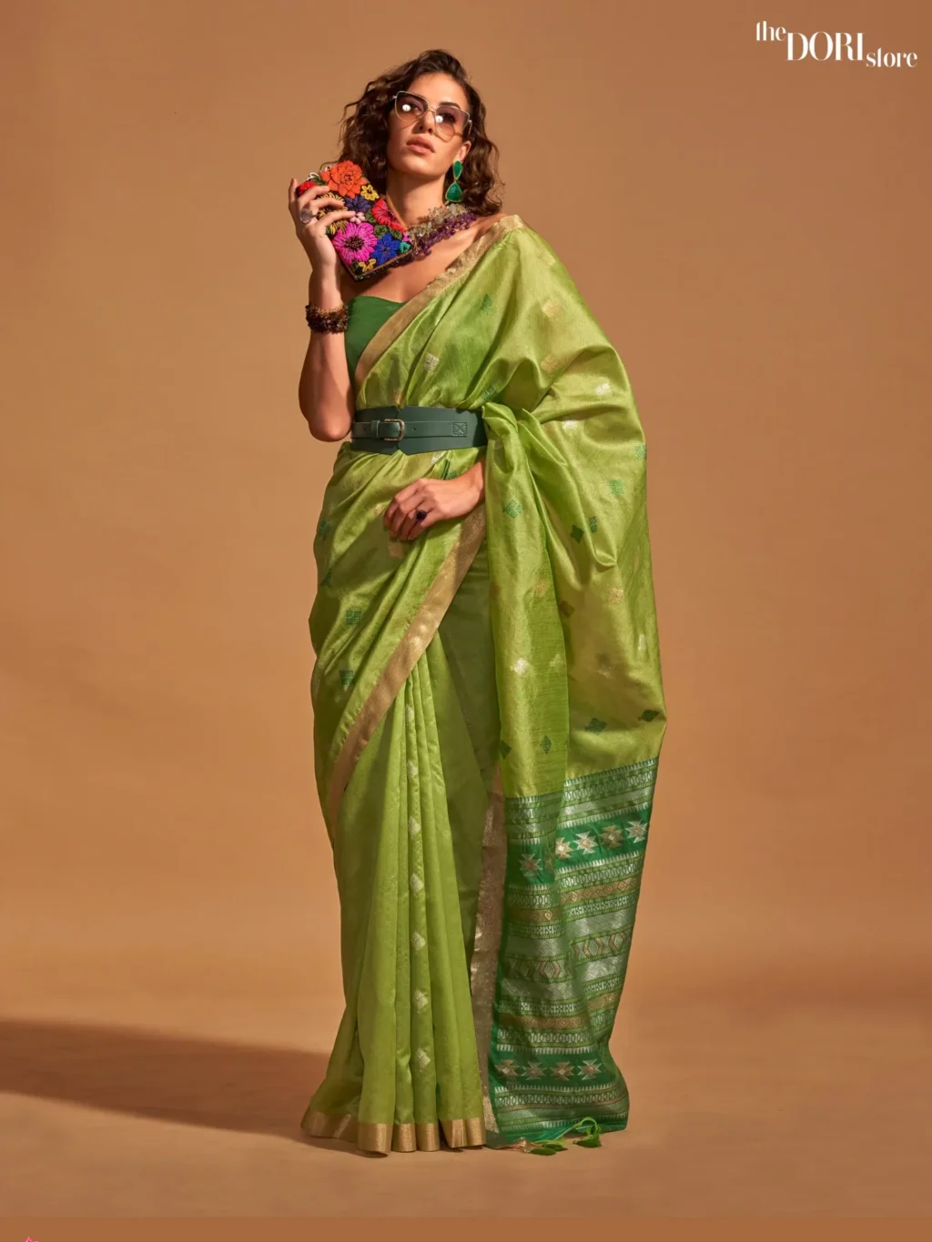 Ethnic Lime Green Handloom Woven Silk Saree - party wear saree