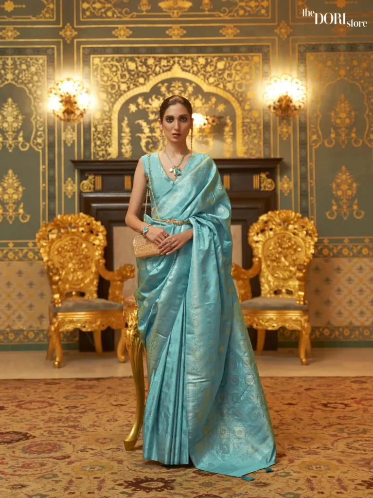 Designer Blue Handloom Banarasi Silk Woven Saree - party wear saree