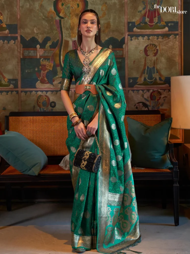 Royal Green Pure Satin Partywear Banarasi Silk Saree - party wear saree
