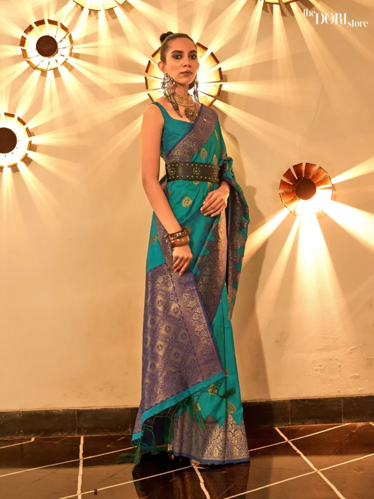 Greasy Green Banarasi Handloom Designer Silk Saree - party wear saree