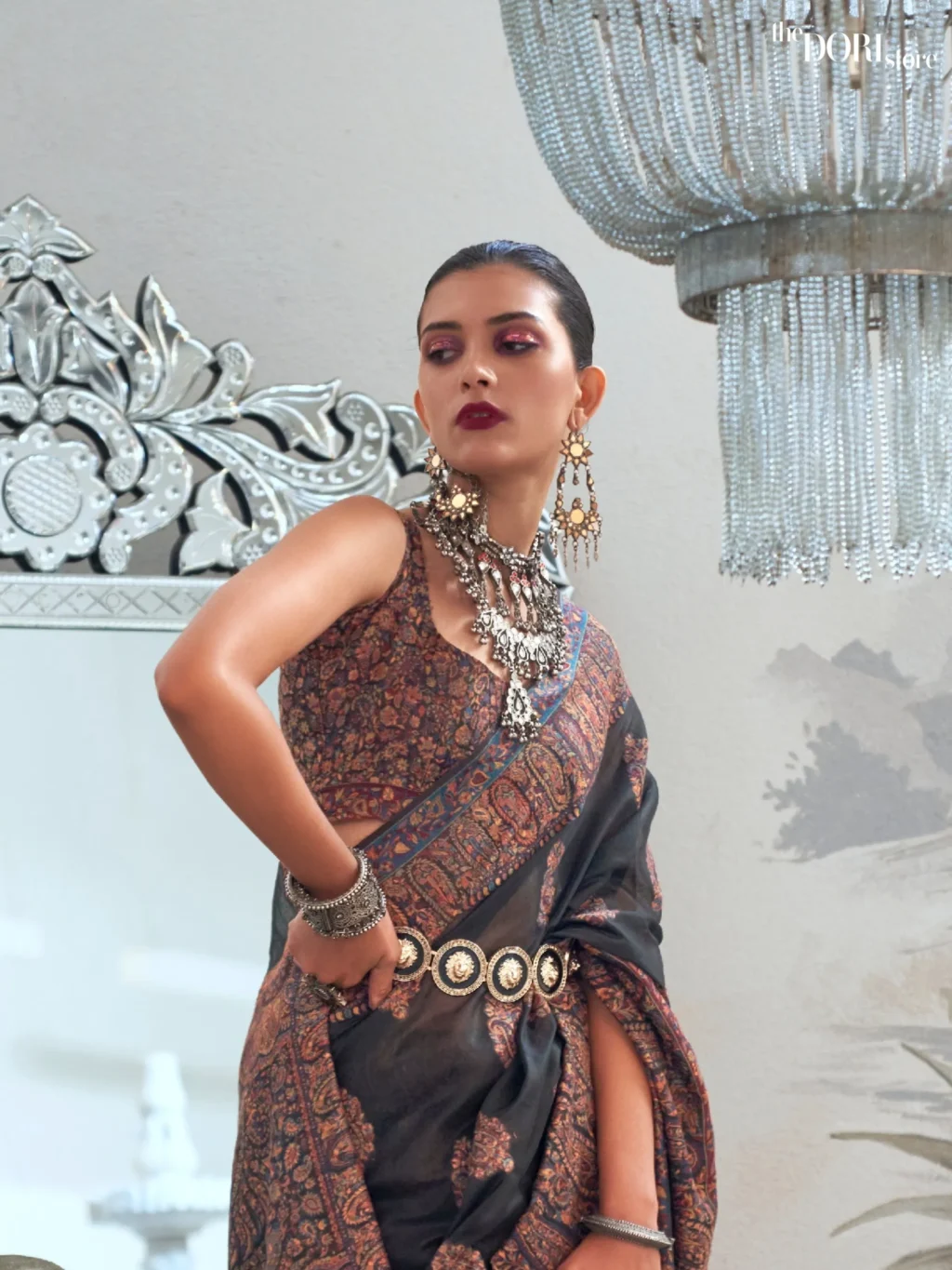 Phantom Black Modal Kashmiri Handloom Silk Saree - Image 3