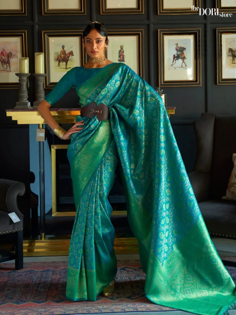 Teal Green Designer Banarasi Silk Saree - party wear saree