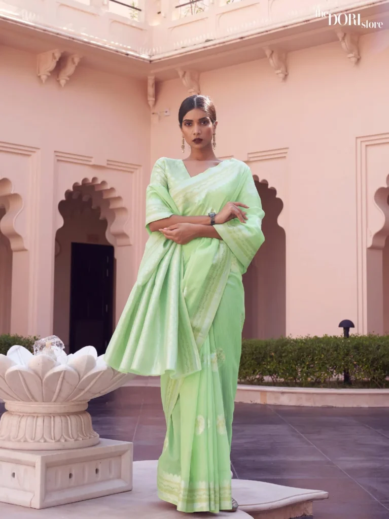 Elegant Light Green Linen saree Weaving Saree - party wear saree