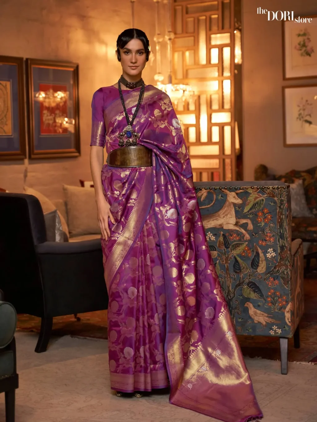 Royal Plum Purple Banarasi Handloom Woven Silk Saree - party wear saree