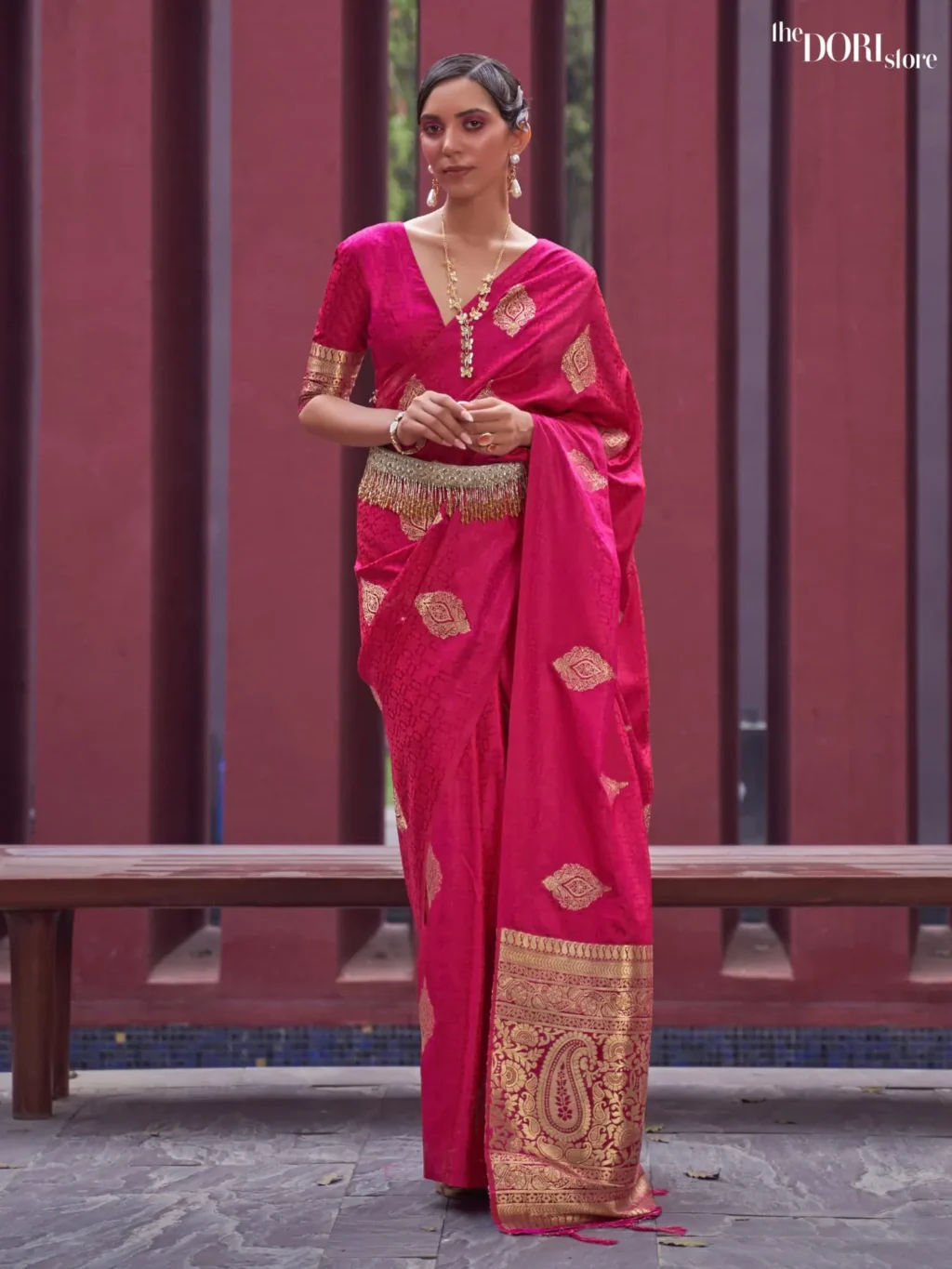 Exclusive Dark Pink Satin Sillk Banarasi Saree - Image 2