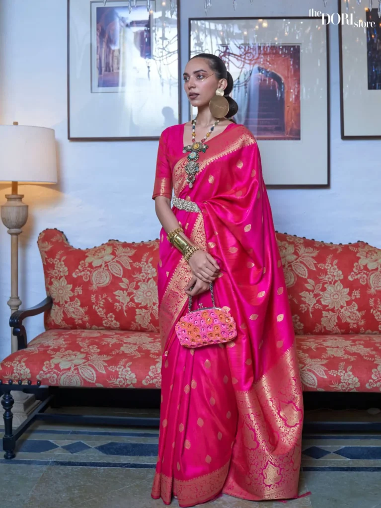 Ethnic Dark Pink Wedding Wear Soft Banarasi Silk Saree - party wear saree
