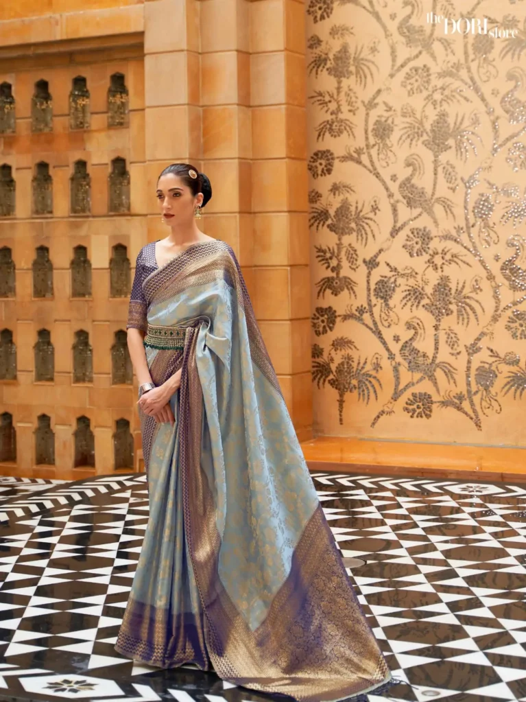 Celestial Blue Serenity Kanjeevaram Silk Saree - party wear saree