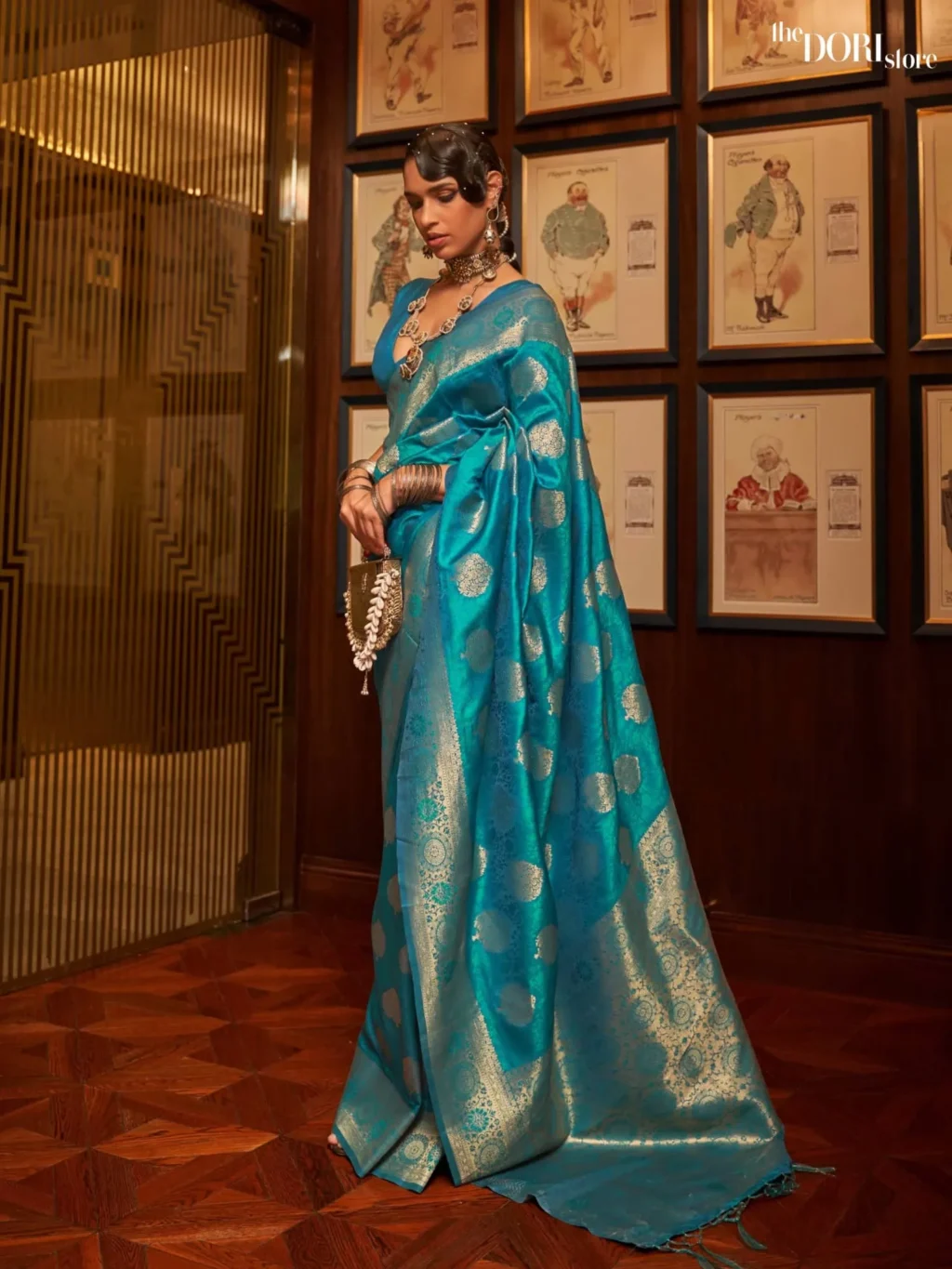 Turquoise Blue Designer Banarasi Silk Saree - party wear saree