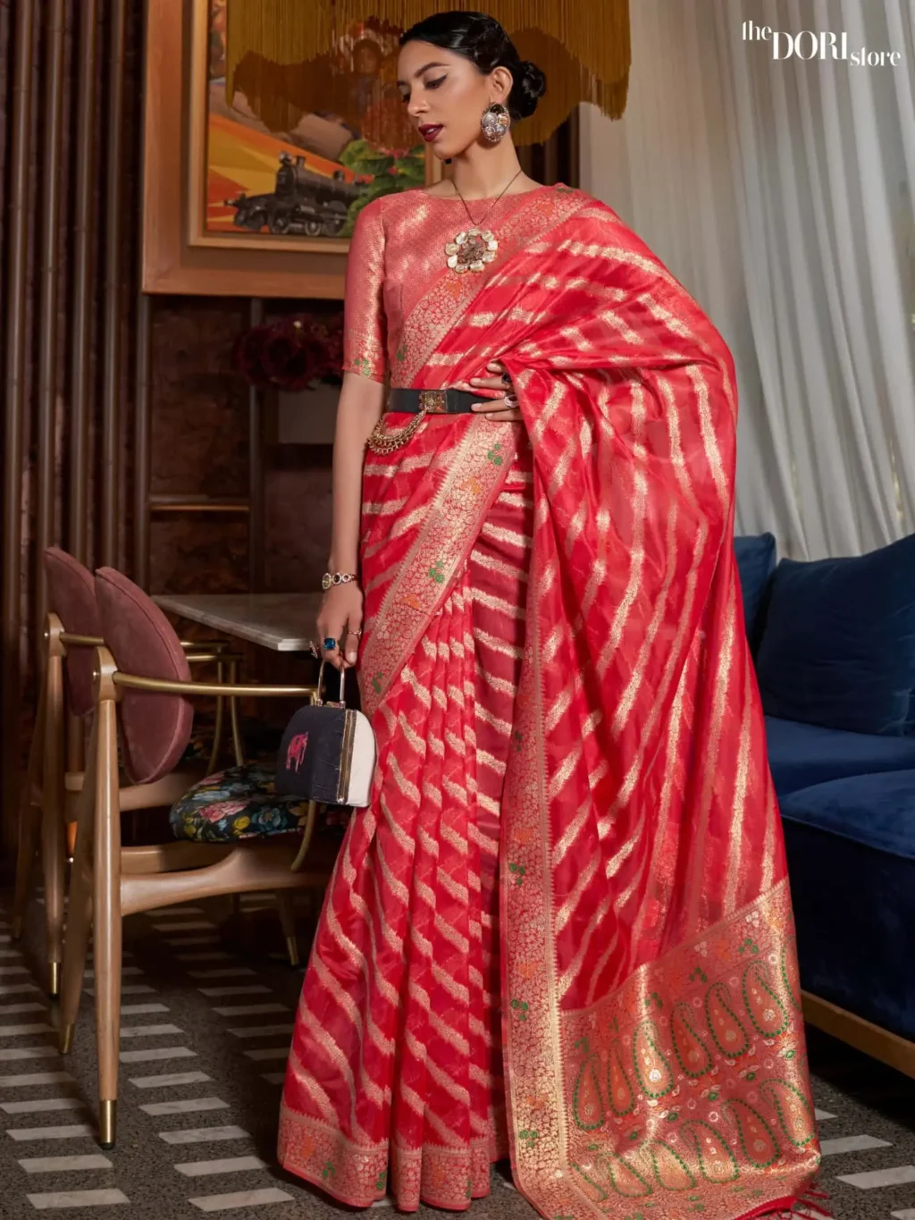 Royal Queen Red Woven Organza Silk Saree - party wear saree