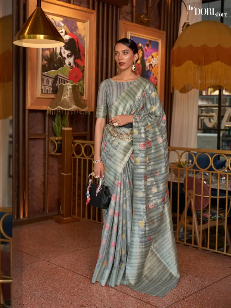 Beautiful Grey Handloom Linen Saree - party wear saree