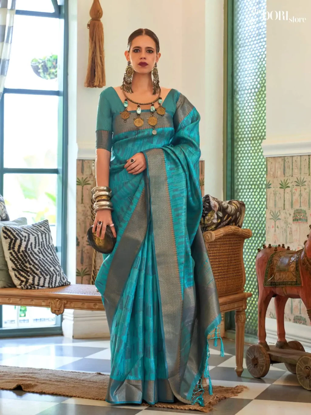 Angel Blue Dual Tone Handloom Organza Silk Saree - party wear saree