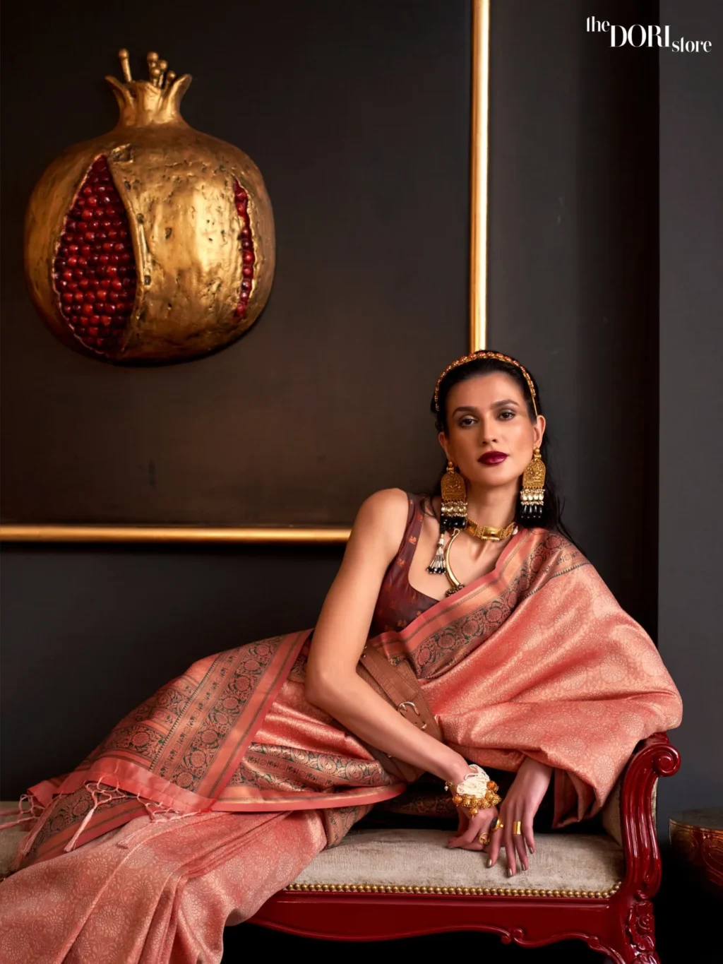 Beautiful Peach Pink Kanjeevaram Handloom Silk Saree - party wear saree